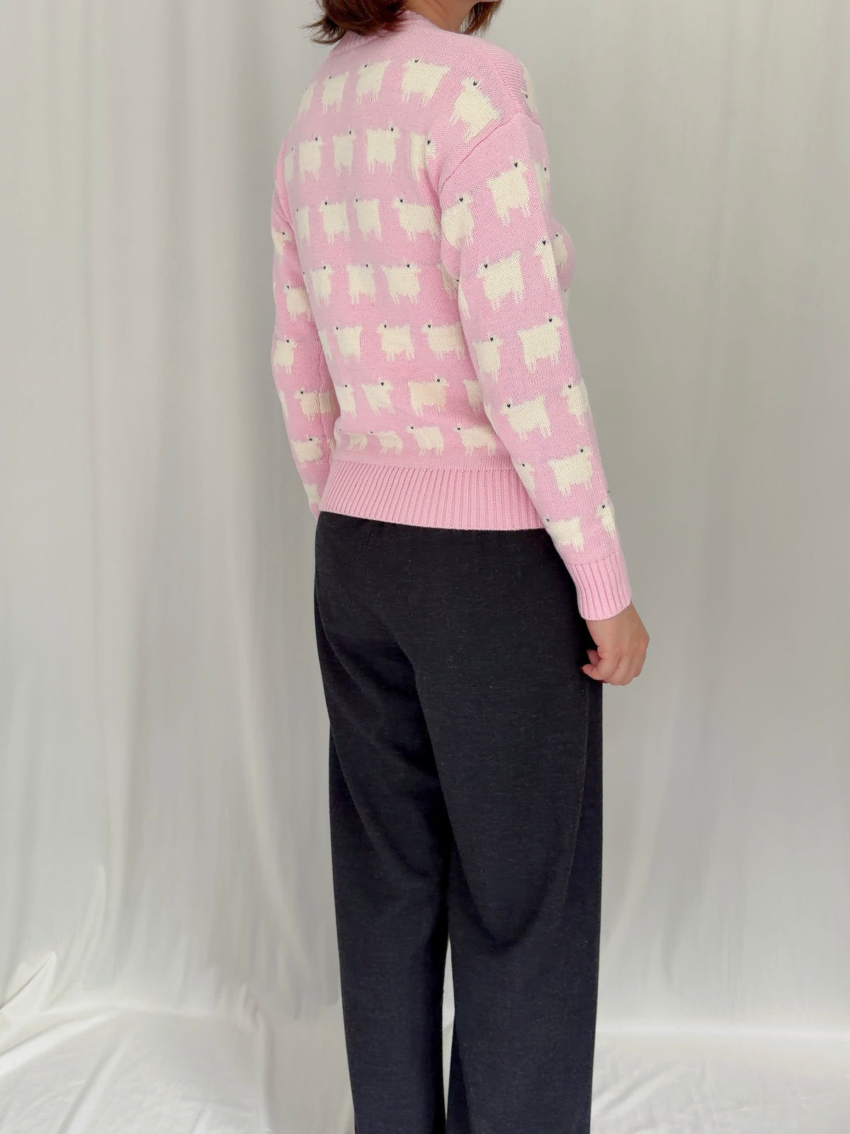 Women's Fitted Cotton Sheep Sweater - Pink