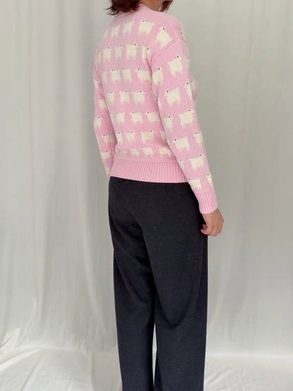 Women's Fitted Cotton Sheep Sweater - Pink