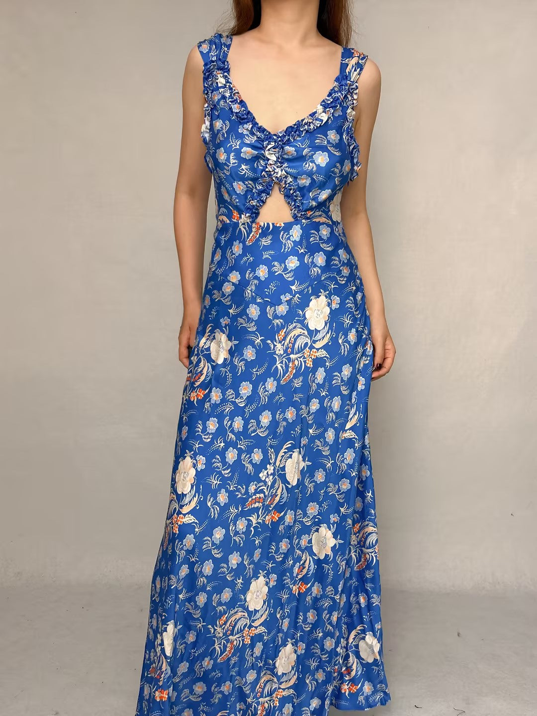 Amoretta Blue Floral Silk Dress