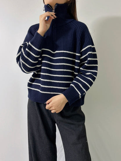 Amelina Stripe Cashmere Sweater in Navy