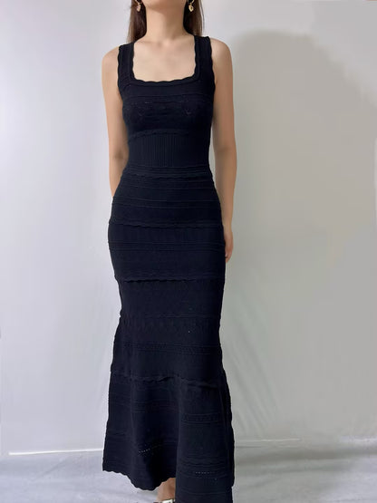 LSF Ellaria Mixed Stitch Maxi Dress in Black