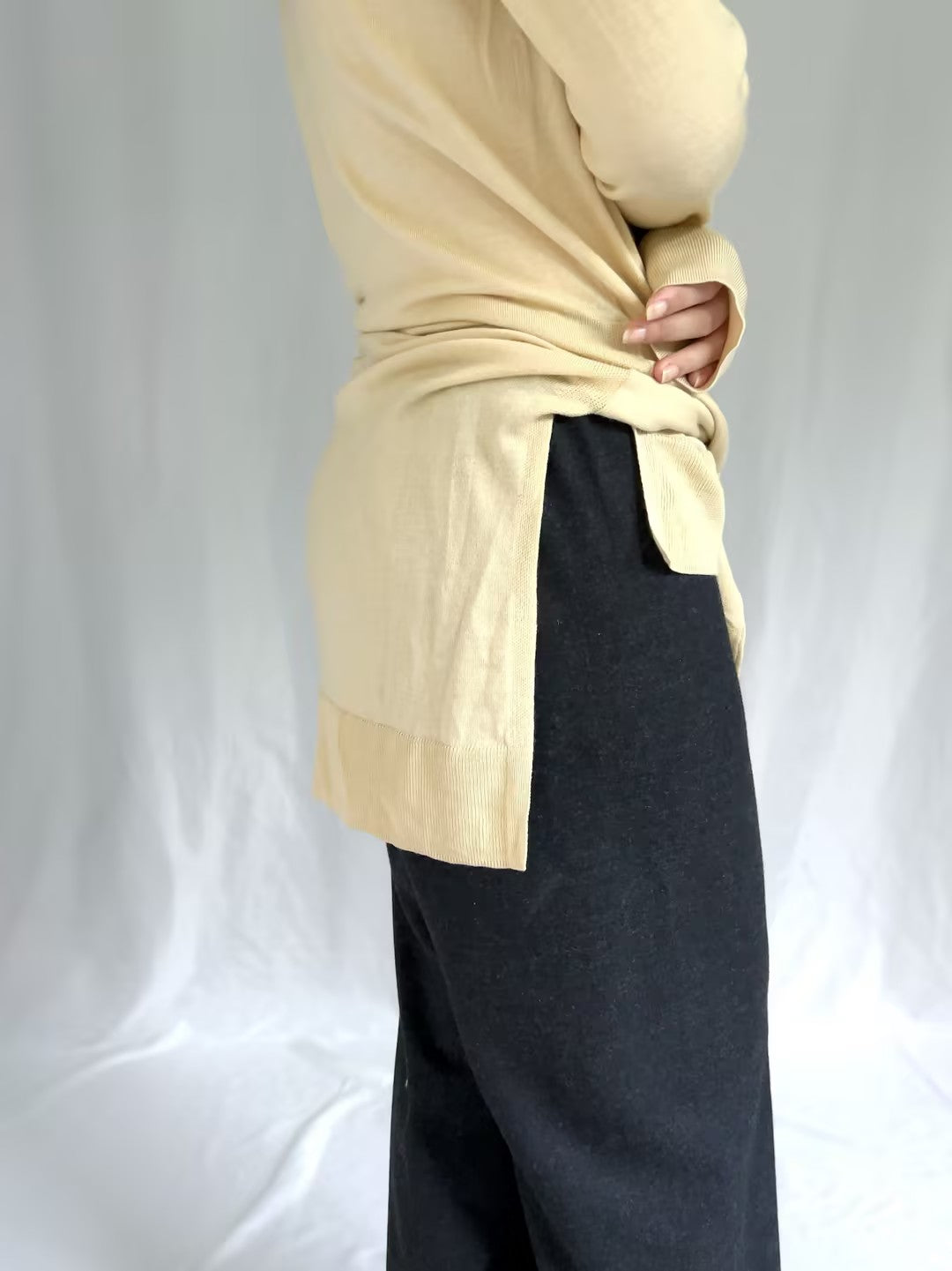 Double-Sleeve Turtleneck Sweater - Champagne in S