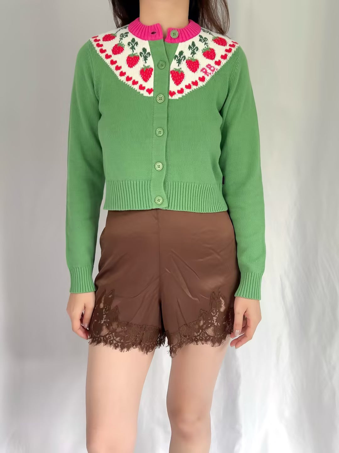 RB Strawberry Fairisle Cardigan - Green in S