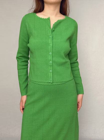 Set: Suzie Top, Elie Cardigan, Francine Skirt in Green [size M sample sale]