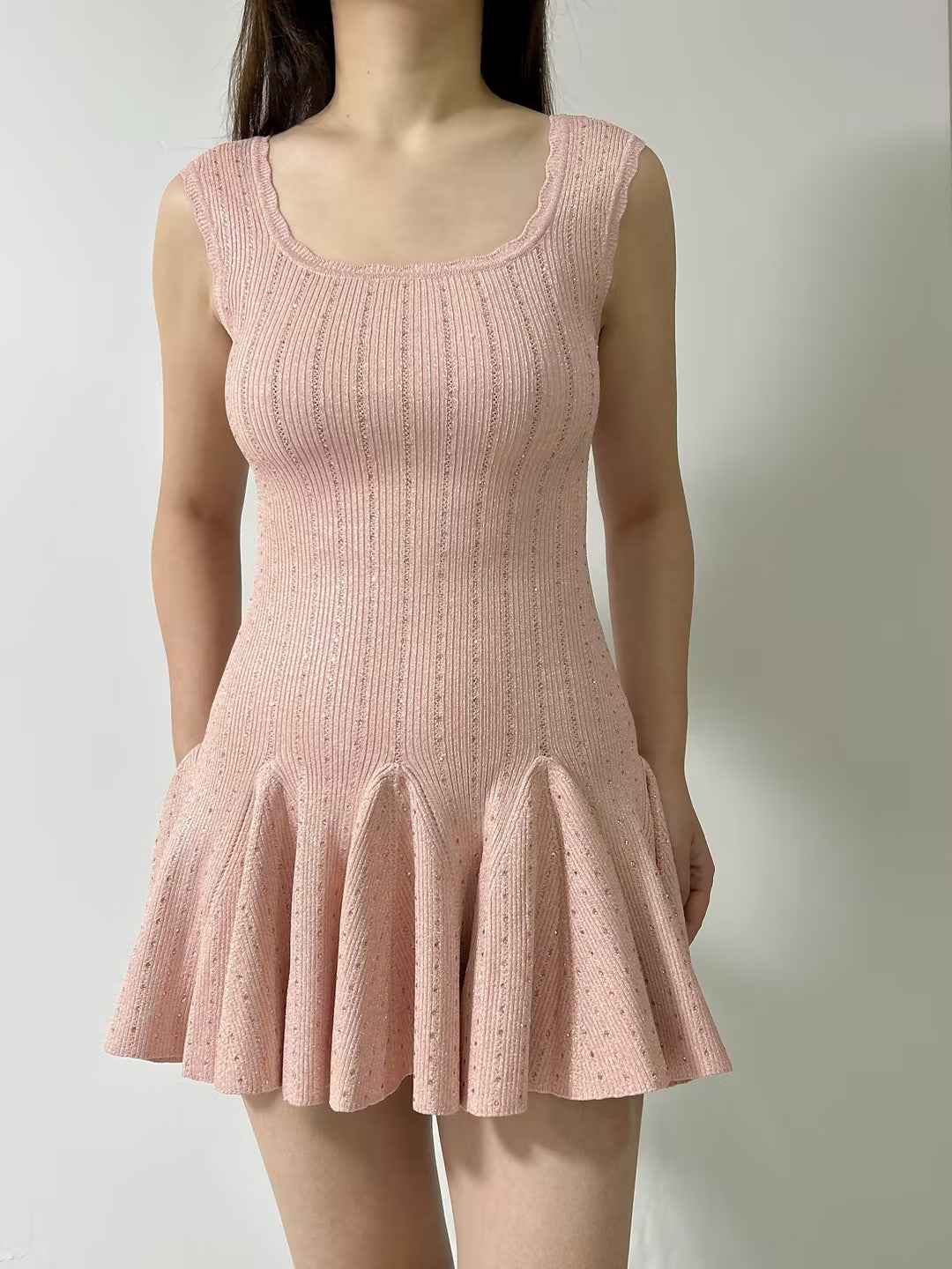 LSF Maryanne Crystal Knit Mini Dress - Pink Champagne