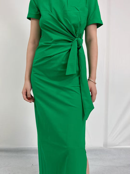 Pippa Midi Cotton Dress in Bright Green