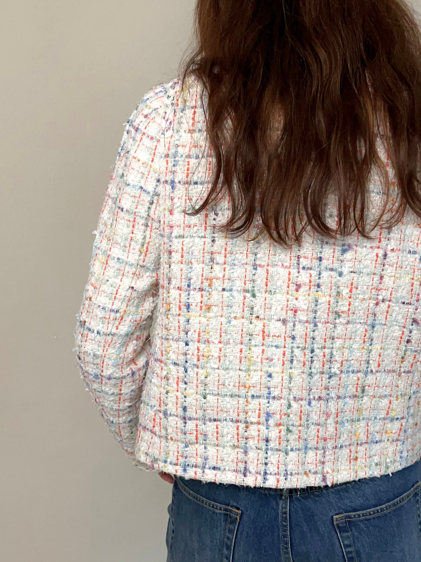 Veste fleurie en tweed multicolore 