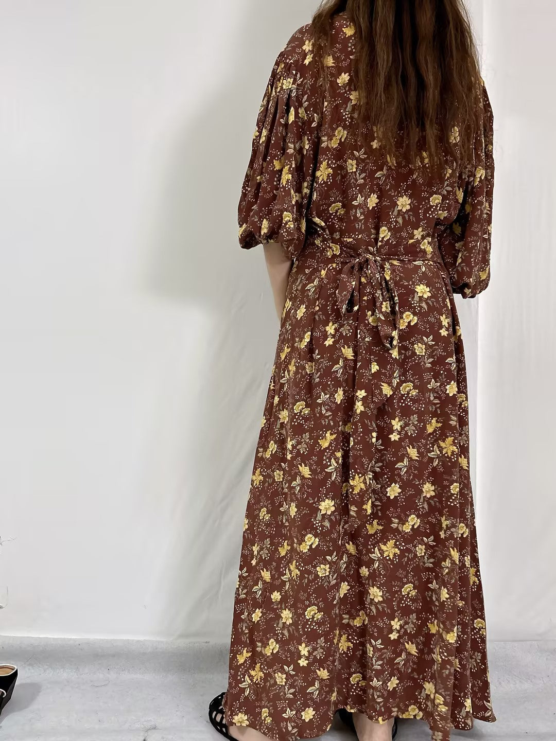 Blossom Floral Silk Dress in Cherrywood Winding Vine in XXL