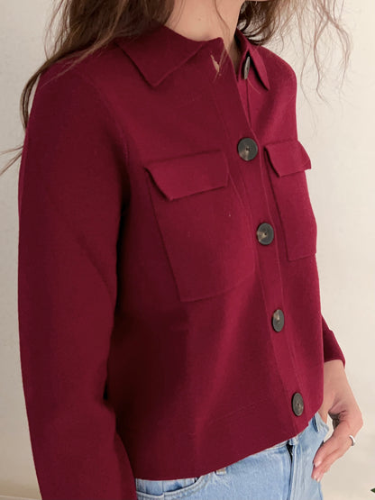 Betty Merino Wool Cardigan in Garnet