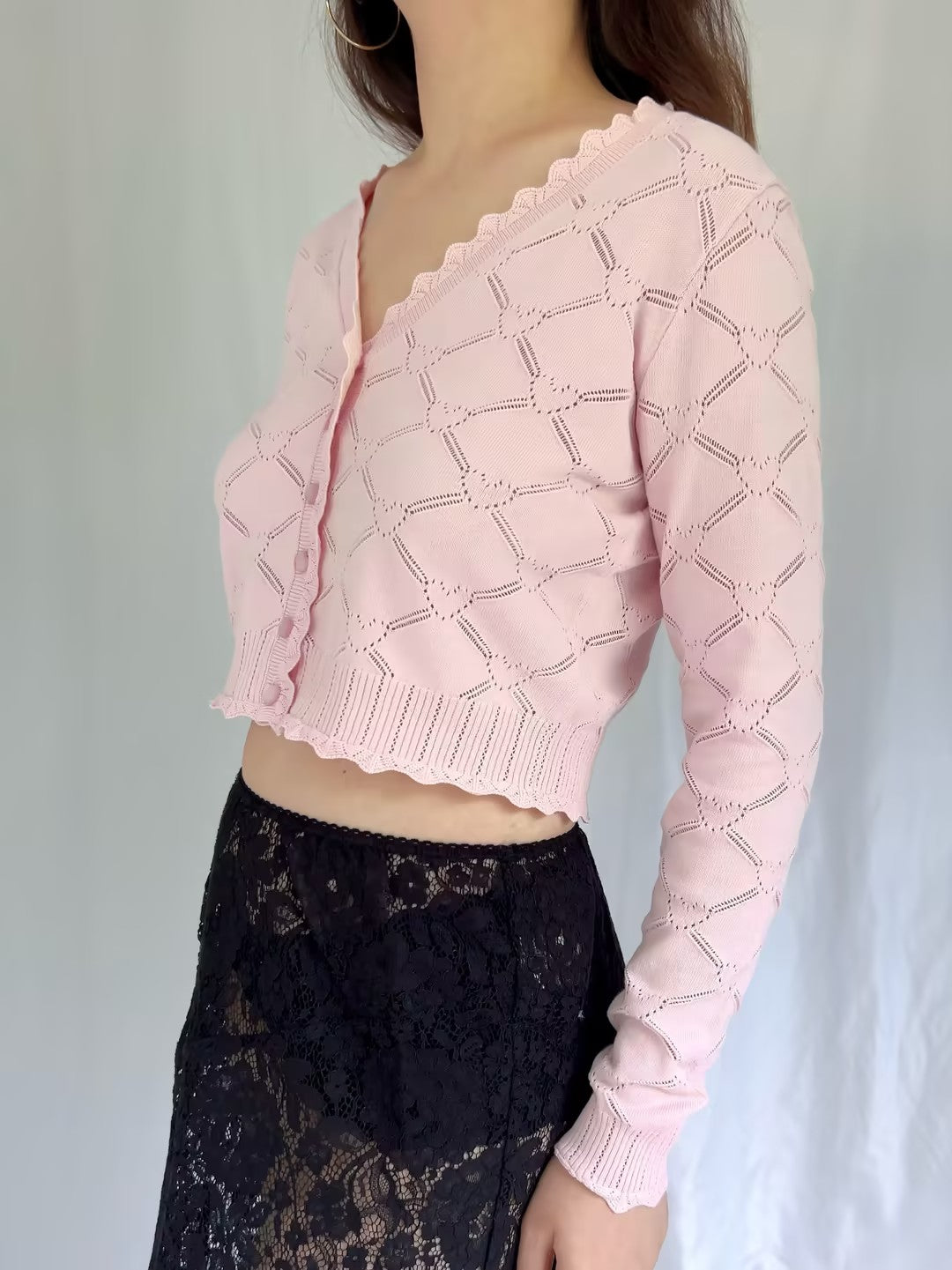 LSF Petra Knit Heart Argyle Cardigan - Velour Pink