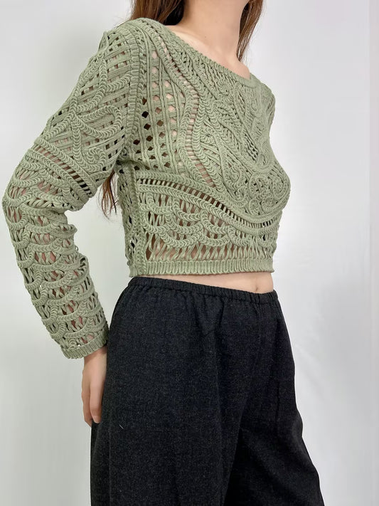 Marc Long-Sleeve Cropped Openwork Cardigan