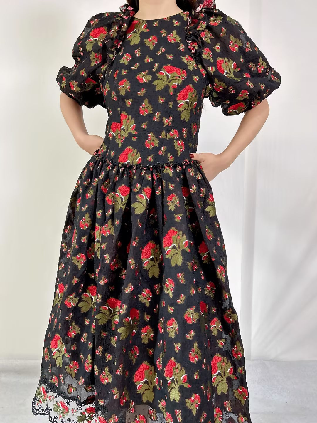 SR Silk-Blend Jacquard Floral Midi Dress