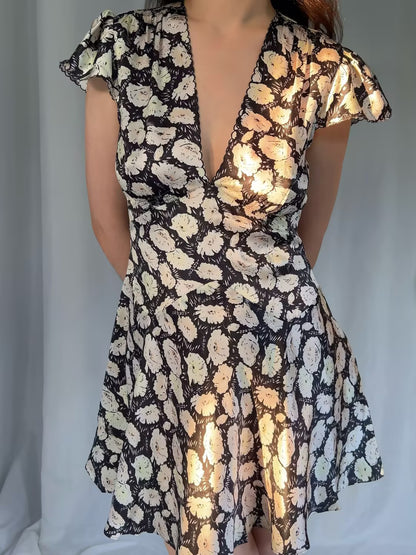 Dianne Silk Dress - Noir Fleurs Danemone