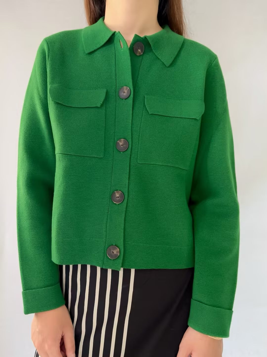 Betty Merino Wool Cardigan in Green