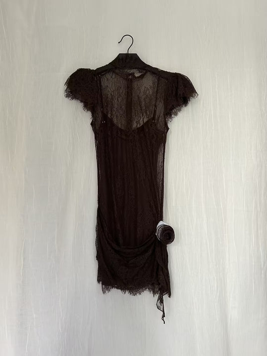 Mini robe DLV Silentium - Dentelle marron chocolat en UK6