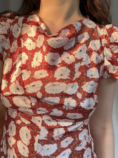 Alna Silk Dress - Rouge Fleurs Danemone