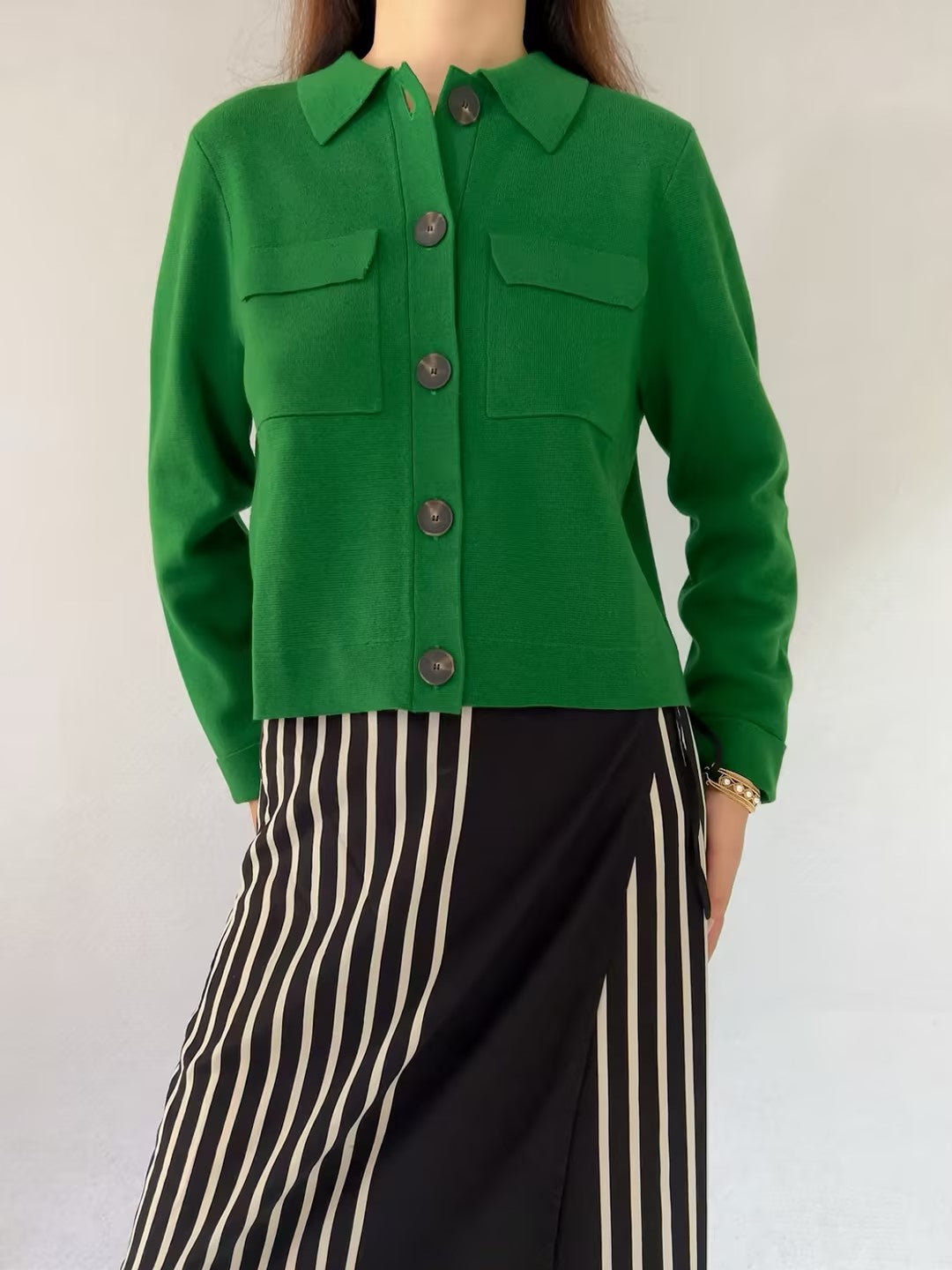 Betty Merino Wool Cardigan in Green