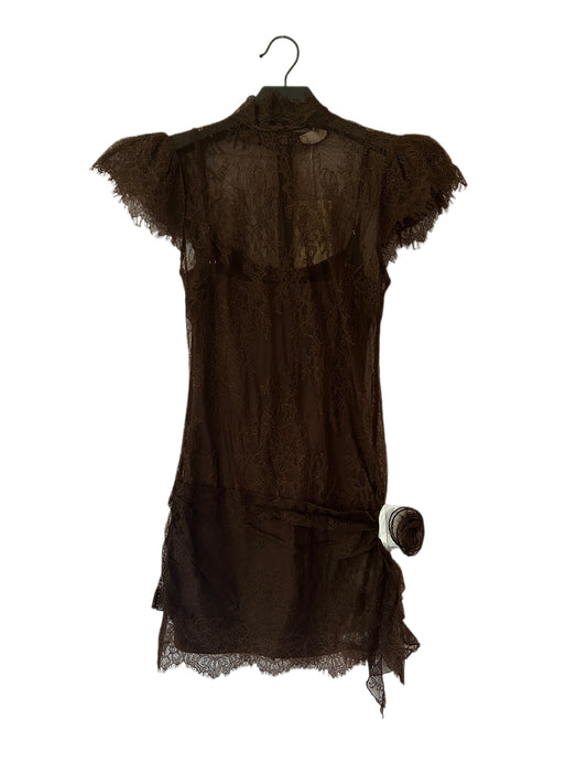 DLV Silentium Mini Dress - Chocolate Brown Lace in UK6