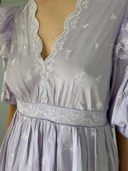 Purple Embroidered Ruffled Mini Dress [size 36 sample sale]