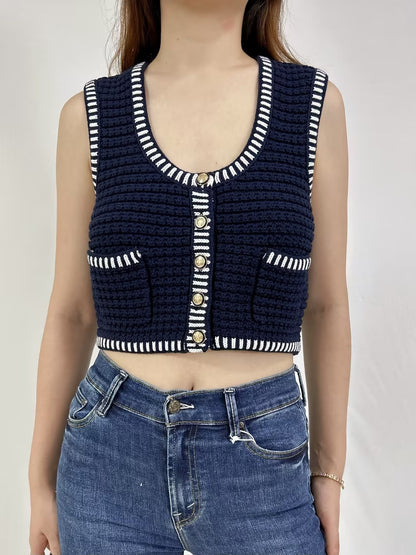 Gustave Sleeveless Knit Vest in Navy