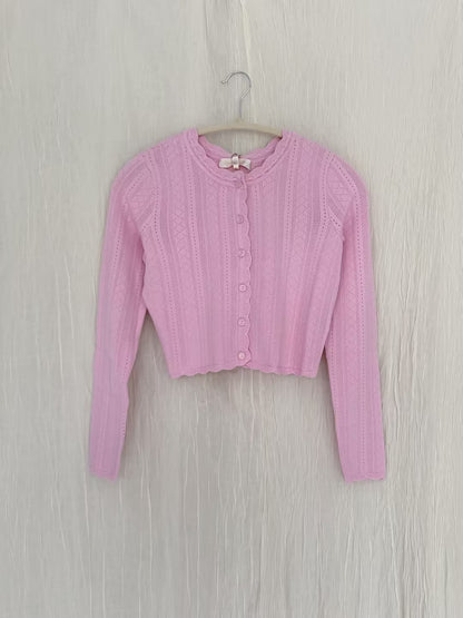 Nadiya Pointelle Cardigan - Candy Floss Pink in XS