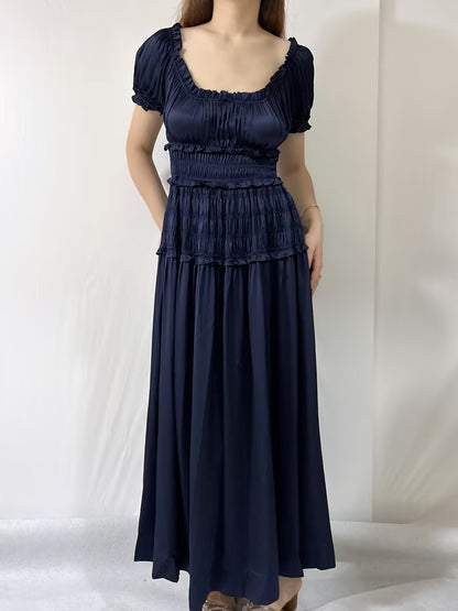 Leanne Silk Maxi Dress in Navy