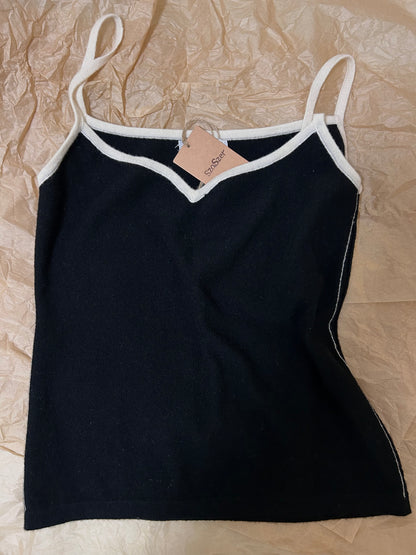 Contrast-Trimmed Wool Knit Tank Top