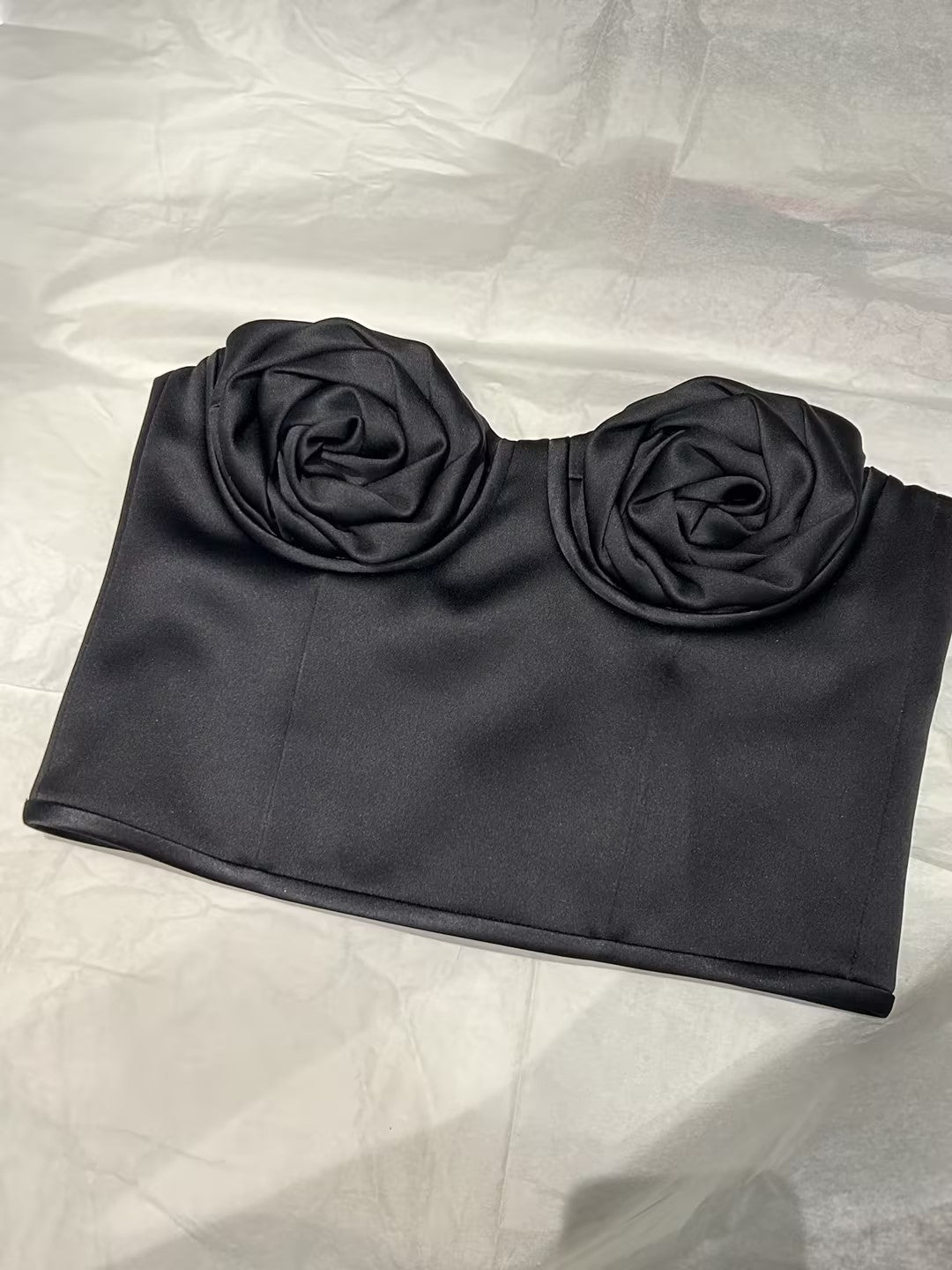 Black 3D Rose Strapless Top