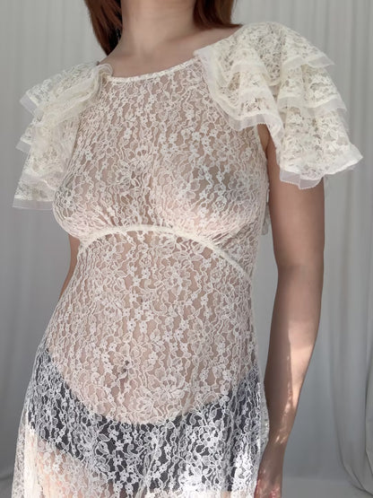 Robe mi-longue en dentelle Sohana en jaune jonquille