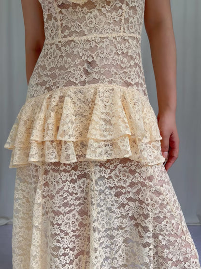 Robe mi-longue en dentelle Sohana en jaune jonquille