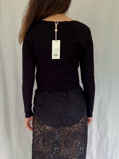 LSF Martti Stretch Pointelle Cardigan - Black