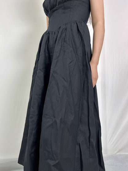 Balia Linen Midi Dress in Black