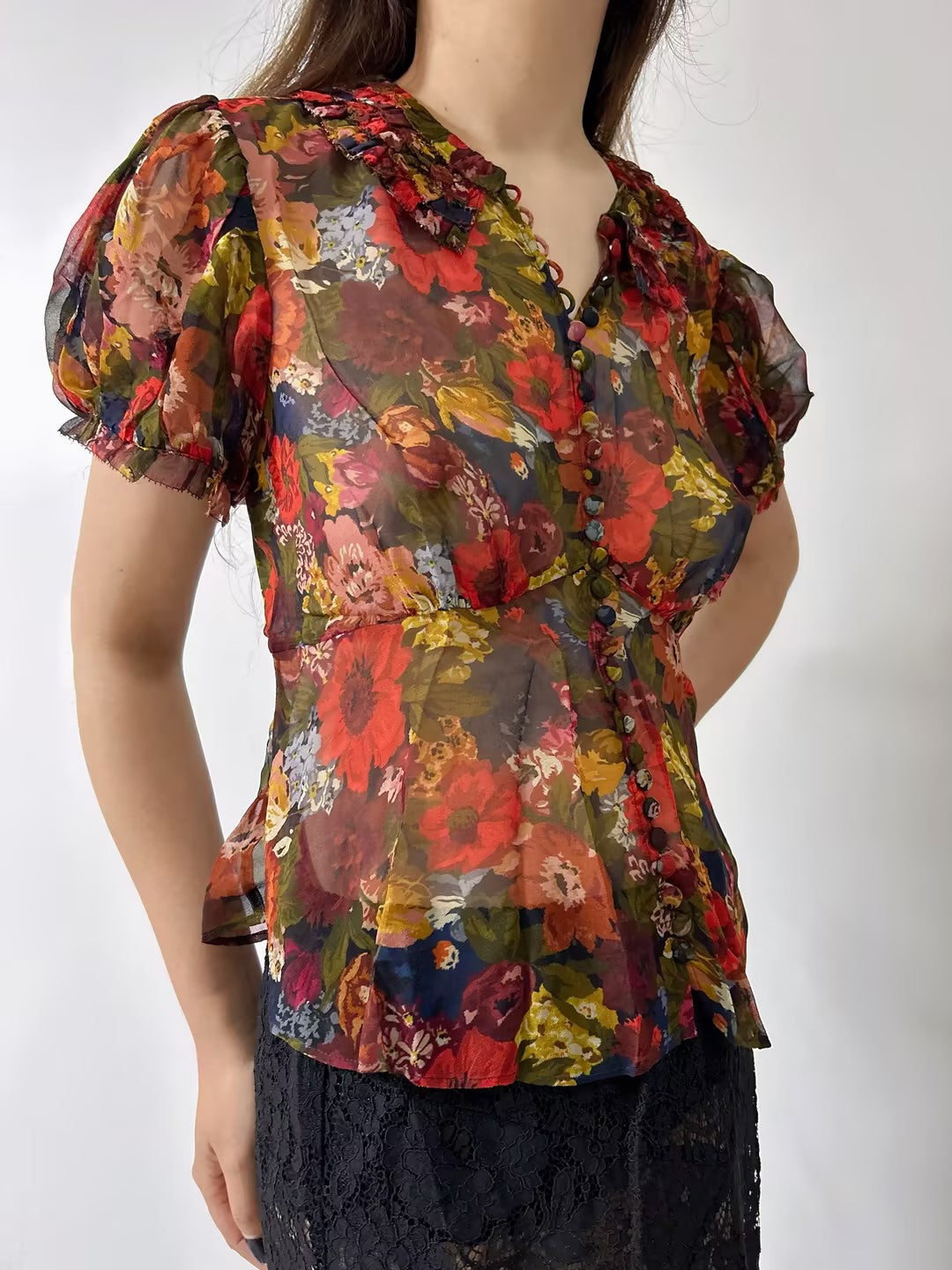 Alona Silk Top in Moonlit Garden