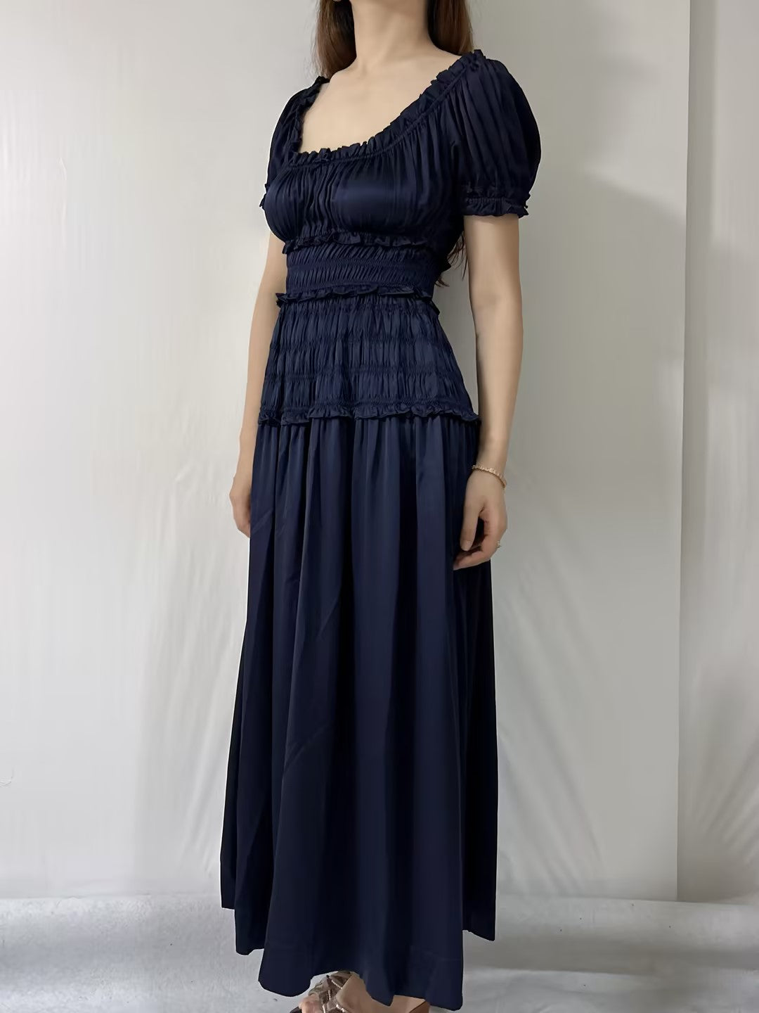 Leanne Silk Maxi Dress in Navy