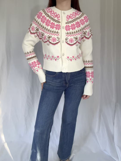 LSF Shantae Wool Fair Isle Cardigan - Pink Champagne