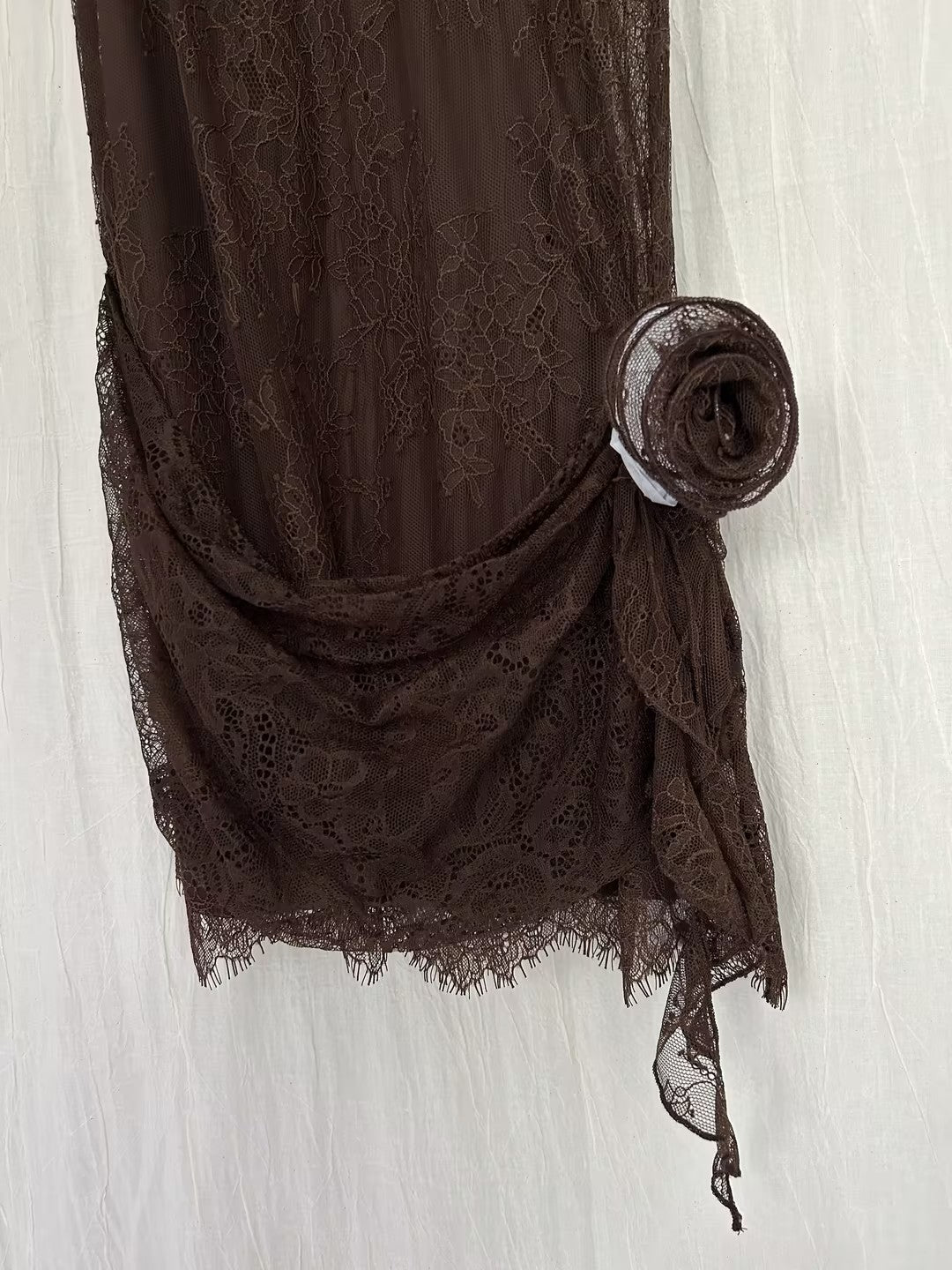 DLV Silentium Mini Dress - Chocolate Brown Lace in UK6