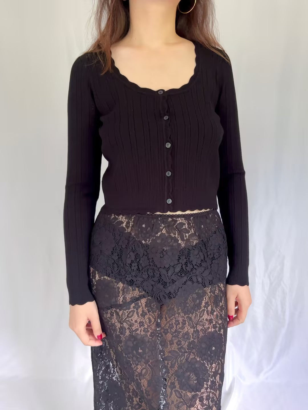 LSF Martti Stretch Pointelle Cardigan - Black