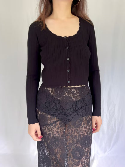 LSF Martti Stretch Pointelle Cardigan - Black