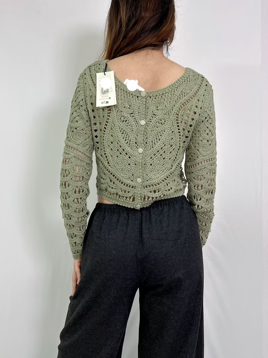 Marc Long-Sleeve Cropped Openwork Cardigan