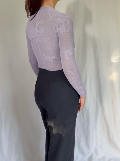 FdM Lace Pointelle Long Sleeve Bodysuit - Smoked Lavender