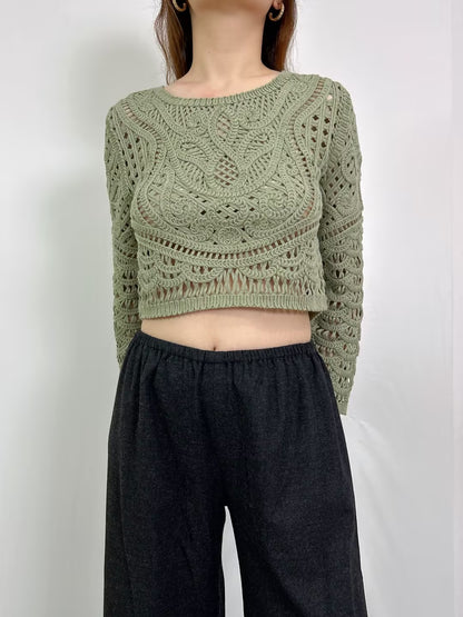 Marc Long-Sleeve Cropped Openwork Cardigan