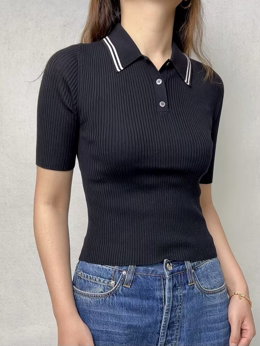 Haut polo en laine extensible TH