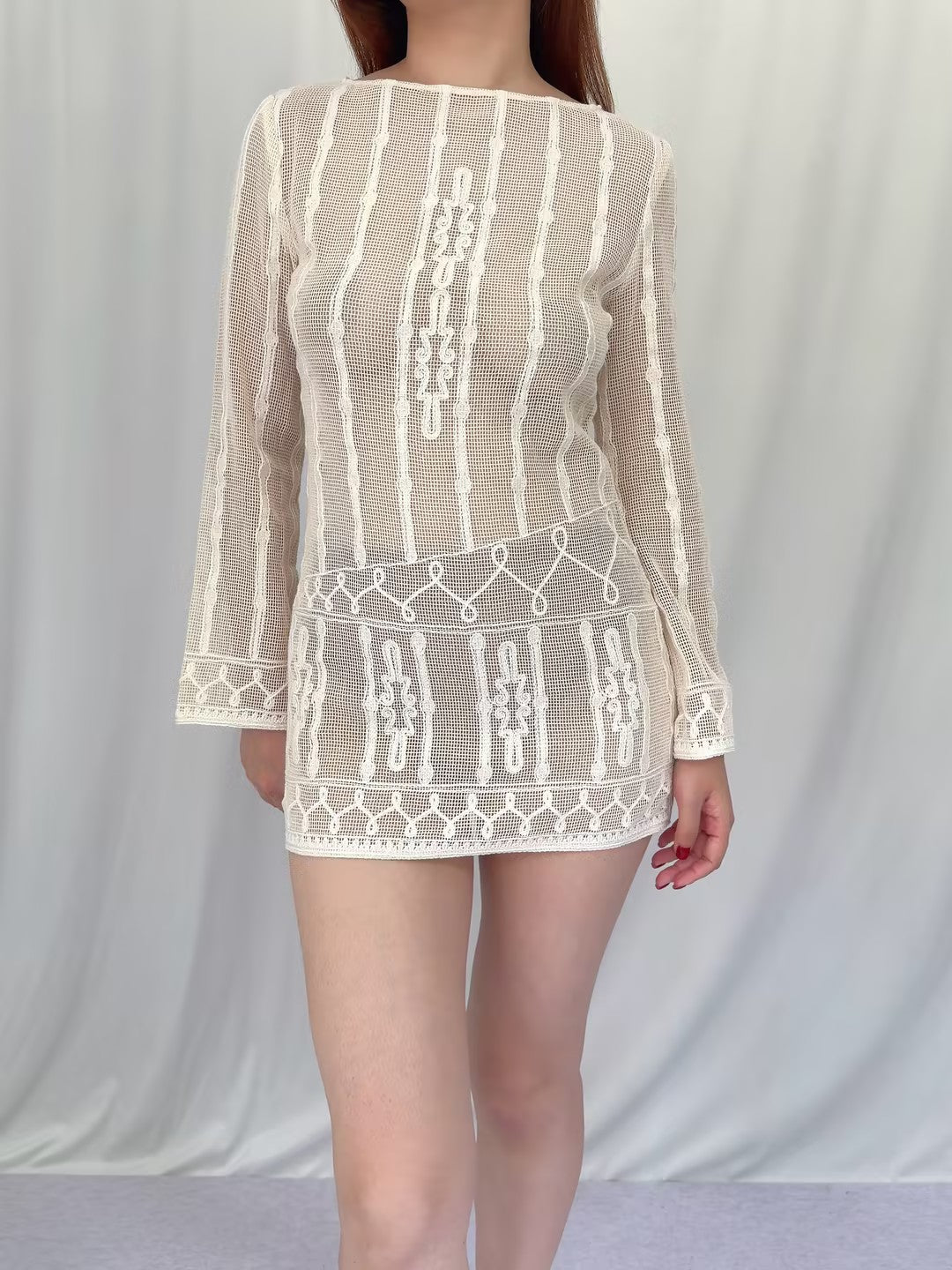 Embroidered Cotton Mesh Mini Dress in XS