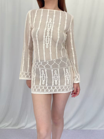 Embroidered Cotton Mesh Mini Dress in XS