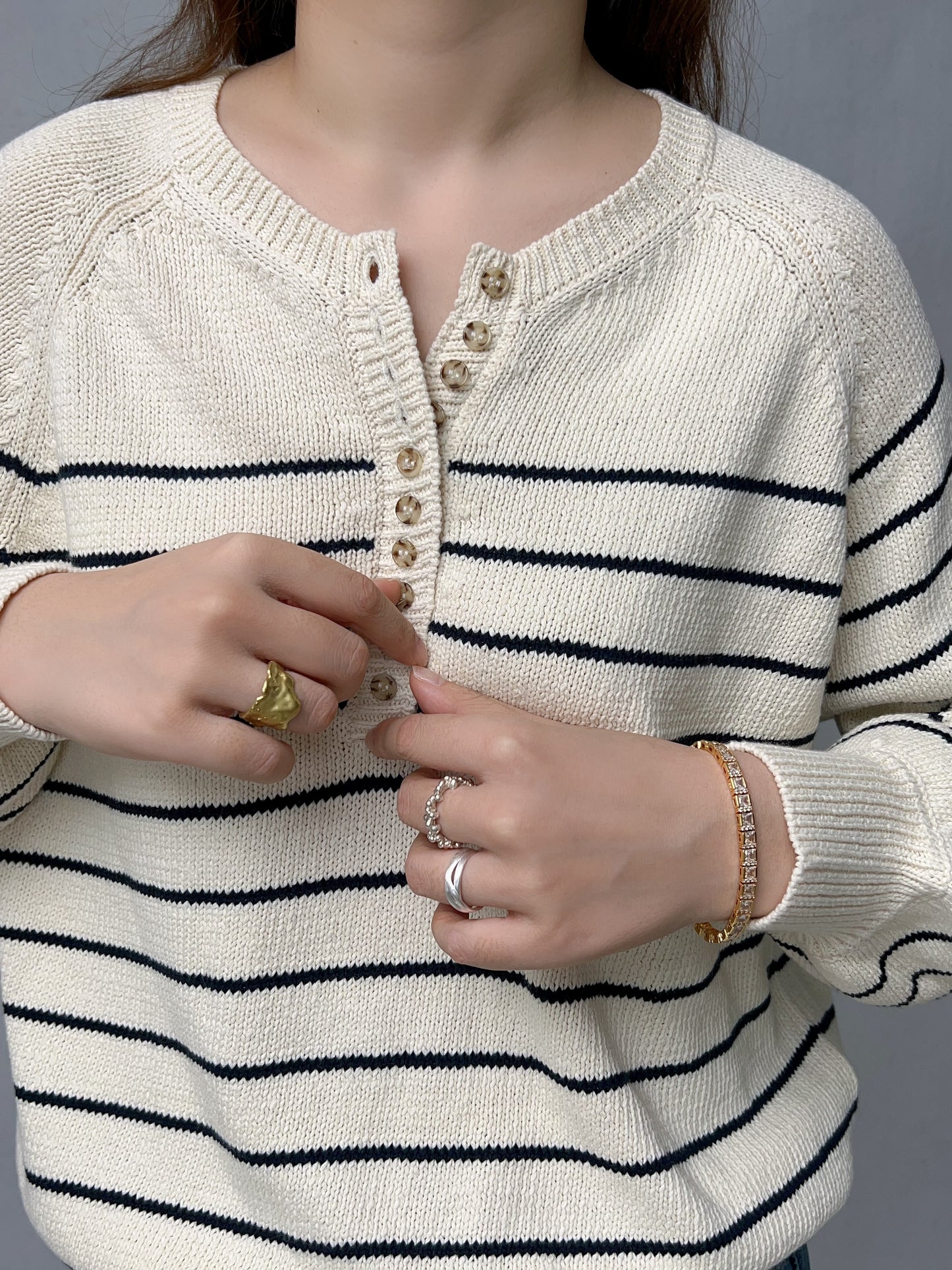 SEZ Leontine Pull En Coton Rayé Écru