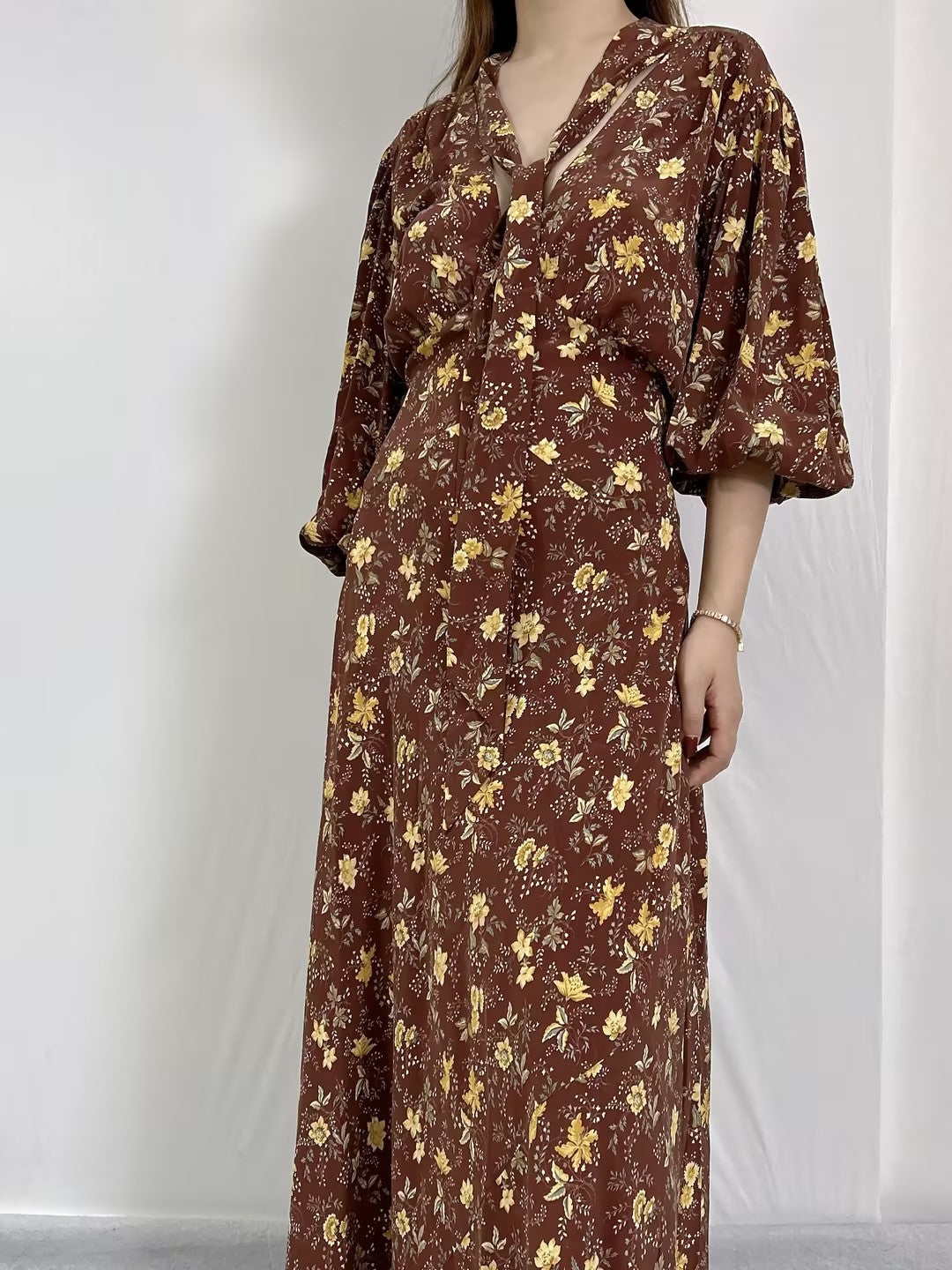 Blossom Floral Silk Dress in Cherrywood Winding Vine in XXL