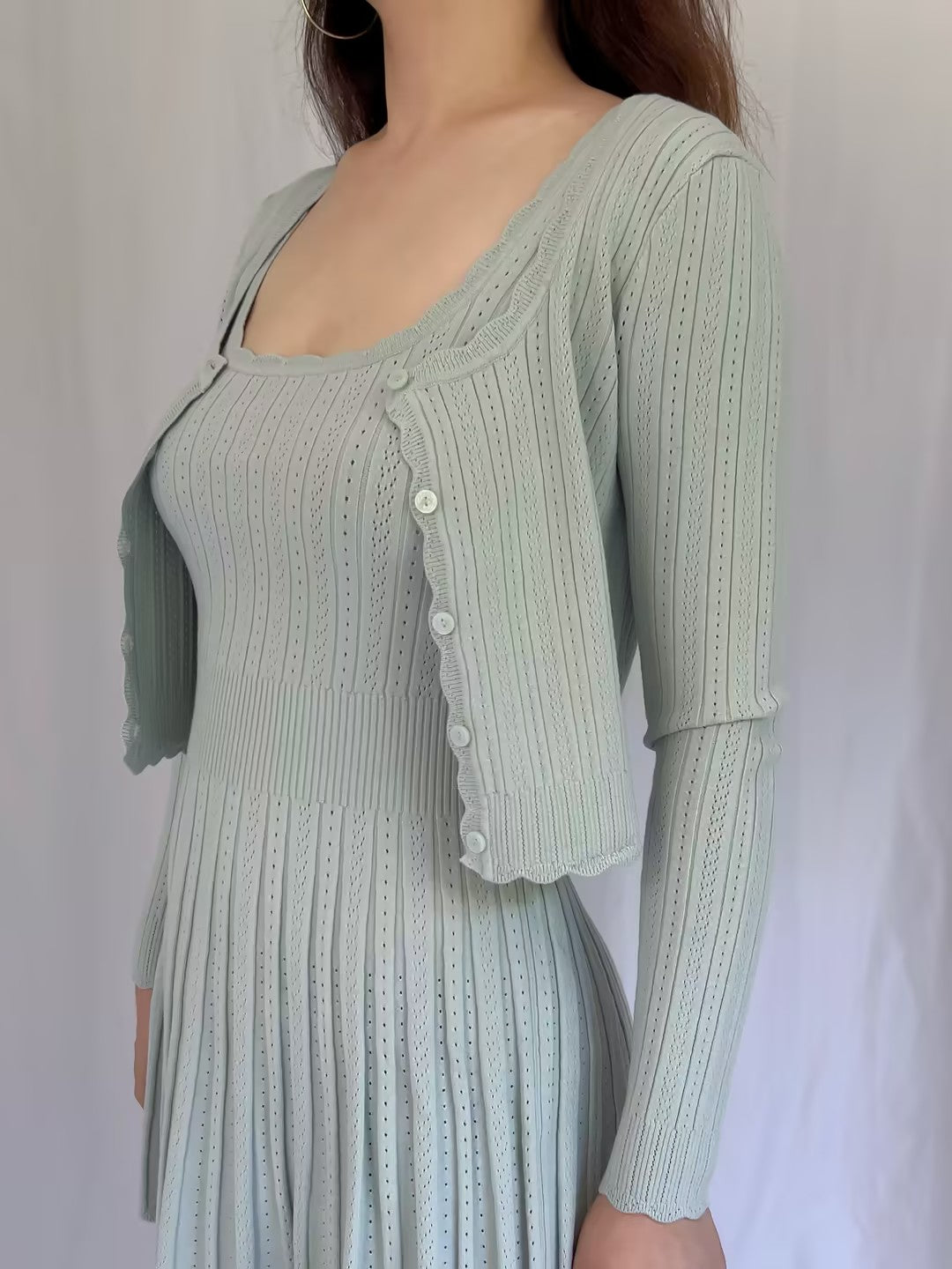 LSF Martti Stretch Pointelle Cardigan - Eau De Nil