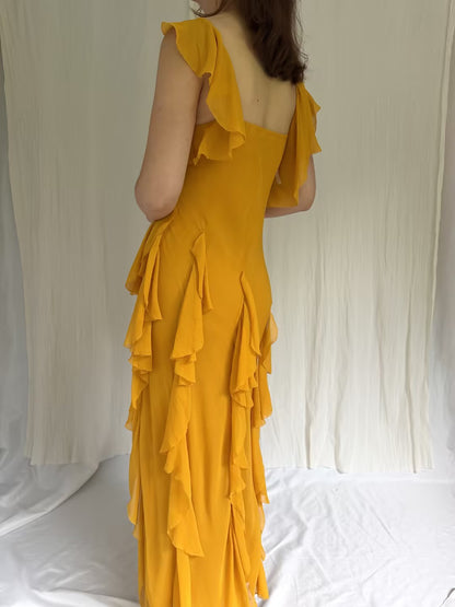Robe mi-longue en dentelle Sohana en jaune jonquille