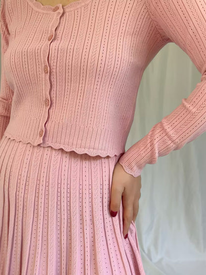 LSF Martti Stretch Pointelle Cardigan - Fawn Pink