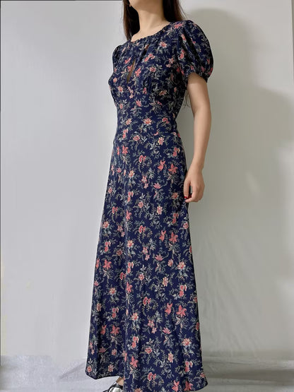 Giselle Silk Long Dress in Winding Vine Floral in XS/S